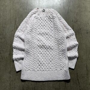 LL Bean Sweater women's Medium Pink Cable Knit Crewneck Pullover Casual Warm